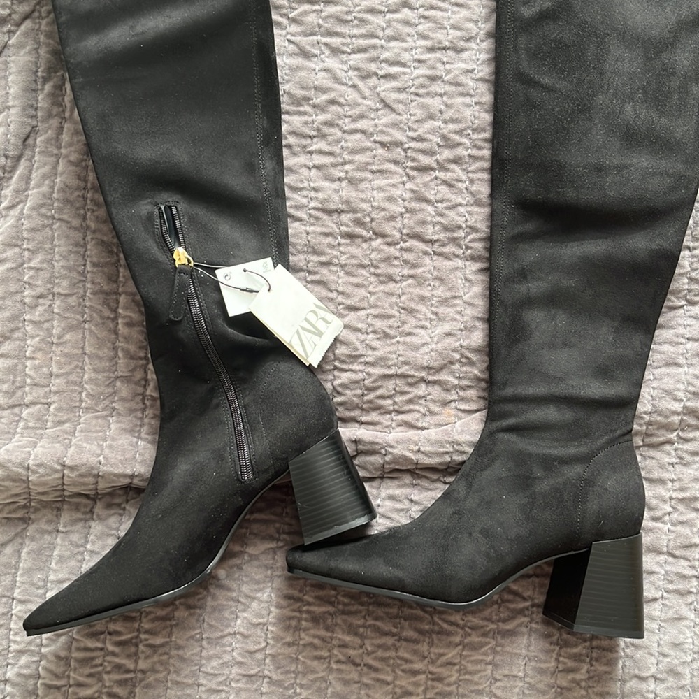 NWT Zara heeled over the knee black boots - Picture 7 of 7